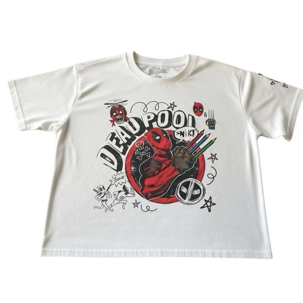 Marvel Deadpool Wolverine Cropped Graphic T-Shirt Women’s XL White Comic Tee